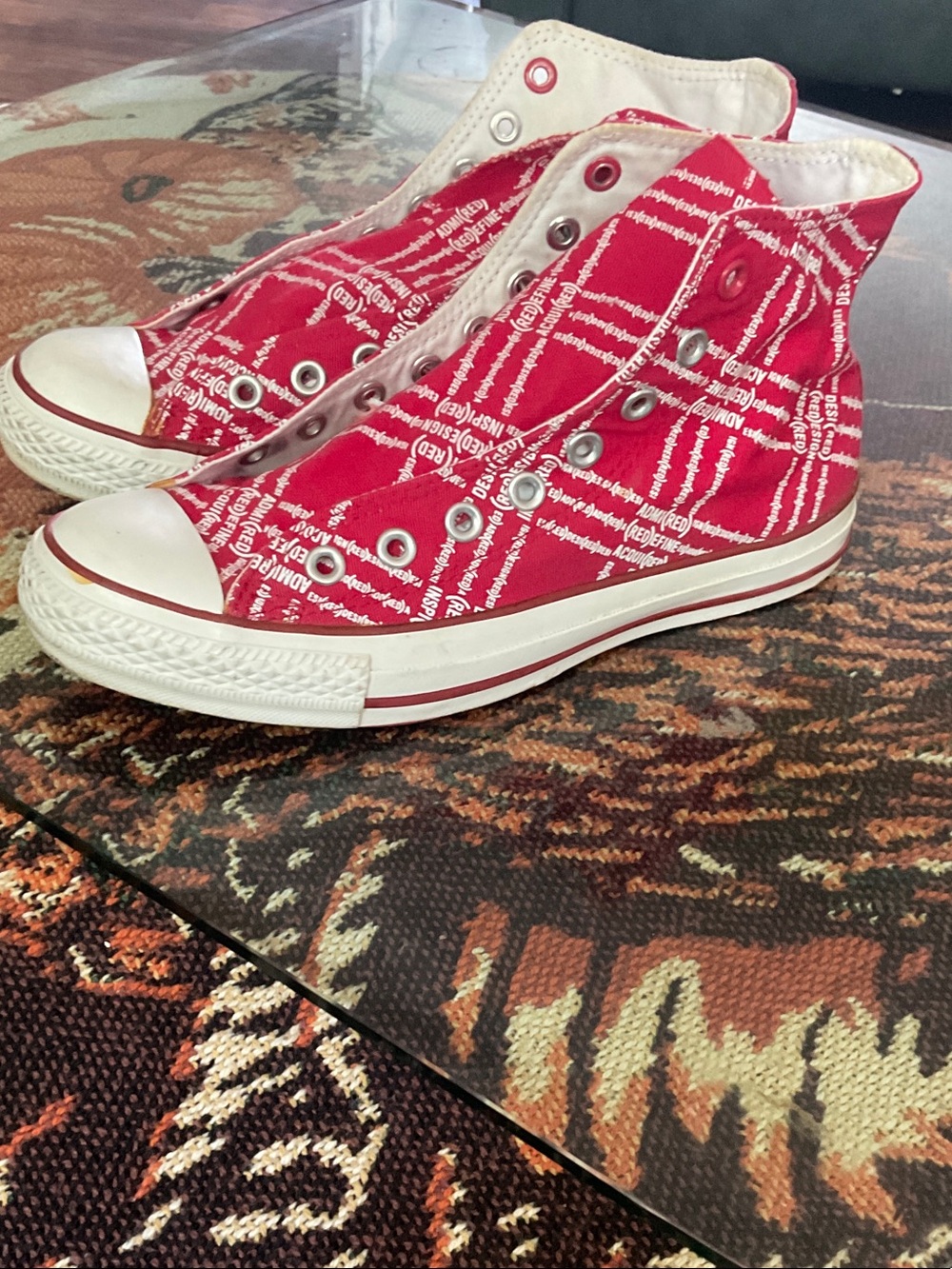 Men's Red High-Top Canvas Sneakers with White Accents